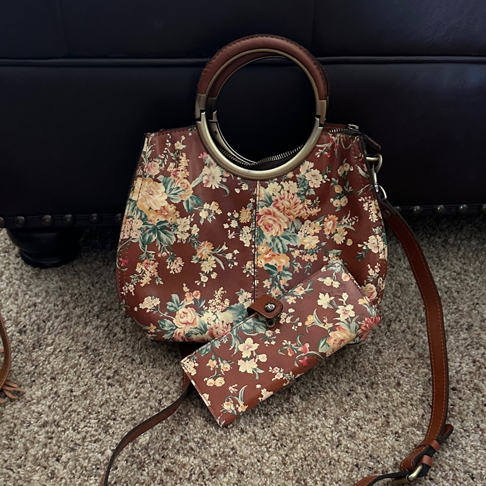 Patricia Nash Floral Brown Crossbody Bag - Picture 3 of 4